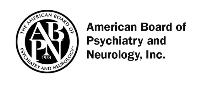 Logo of the American Board of Psychiatry and Neurology, Inc., featuring a circular emblem on the left with the letters ABPN and the year 1934, alongside the organizations name in bold text on the right.